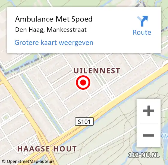 Locatie op kaart van de 112 melding: Ambulance Met Spoed Naar Den Haag, Mankesstraat op 27 april 2023 11:45