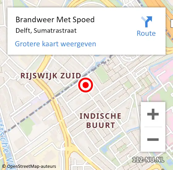 Locatie op kaart van de 112 melding: Brandweer Met Spoed Naar Delft, Sumatrastraat op 27 april 2023 12:09