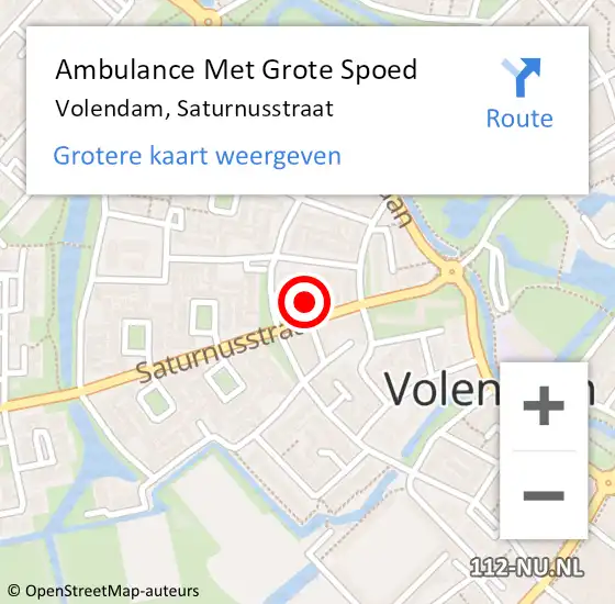 Locatie op kaart van de 112 melding: Ambulance Met Grote Spoed Naar Volendam, Saturnusstraat op 27 april 2023 12:35