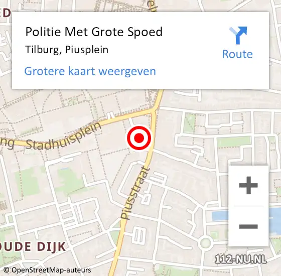 Locatie op kaart van de 112 melding: Politie Met Grote Spoed Naar Tilburg, Piusplein op 27 april 2023 12:59