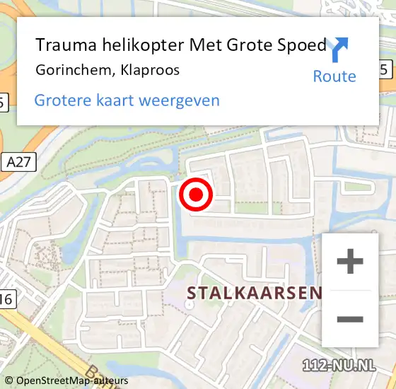 Locatie op kaart van de 112 melding: Trauma helikopter Met Grote Spoed Naar Gorinchem, Klaproos op 27 april 2023 13:24