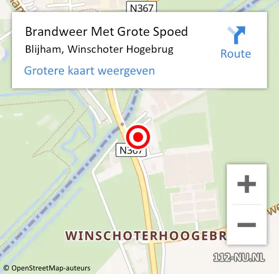 Locatie op kaart van de 112 melding: Brandweer Met Grote Spoed Naar Blijham, Winschoter Hogebrug op 27 april 2023 13:25