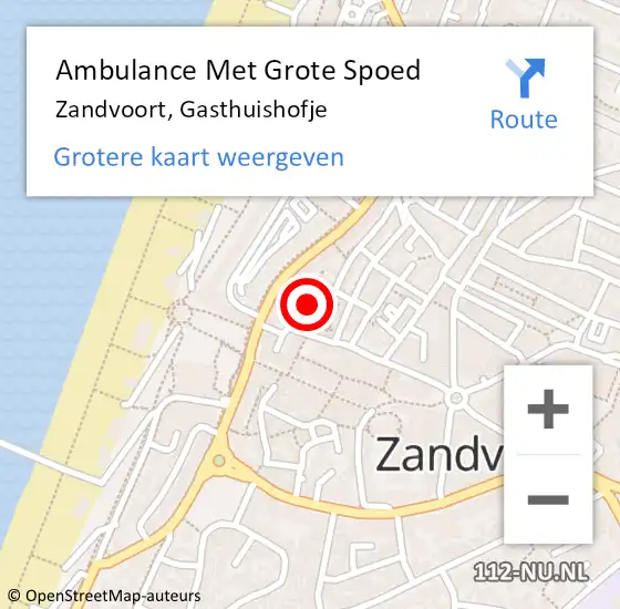 Locatie op kaart van de 112 melding: Ambulance Met Grote Spoed Naar Zandvoort, Gasthuishofje op 27 april 2023 13:46