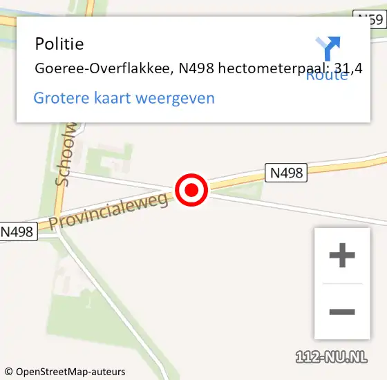 Locatie op kaart van de 112 melding: Politie Goeree-Overflakkee, N498 hectometerpaal: 31,4 op 27 april 2023 14:15