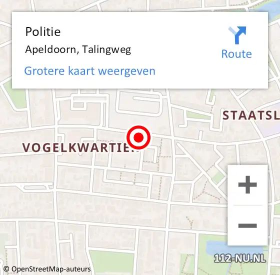 Locatie op kaart van de 112 melding: Politie Apeldoorn, Talingweg op 27 april 2023 14:31