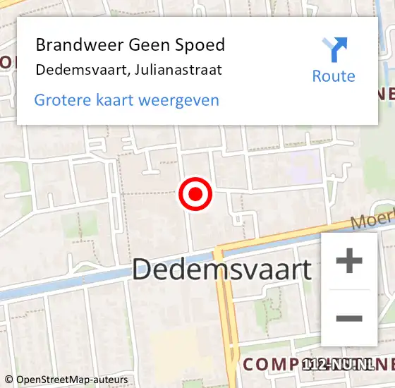 Locatie op kaart van de 112 melding: Brandweer Geen Spoed Naar Dedemsvaart, Julianastraat op 27 april 2023 14:46