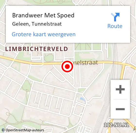 Locatie op kaart van de 112 melding: Brandweer Met Spoed Naar Geleen, Tunnelstraat op 27 april 2023 14:49