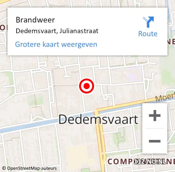 Locatie op kaart van de 112 melding: Brandweer Dedemsvaart, Julianastraat op 27 april 2023 14:57