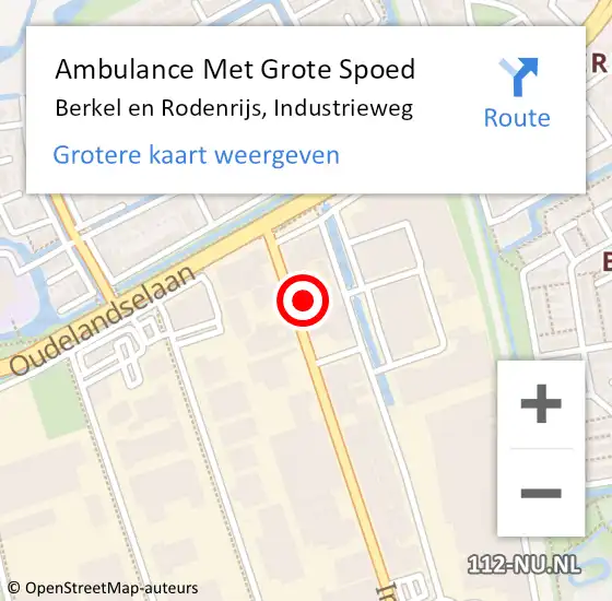 Locatie op kaart van de 112 melding: Ambulance Met Grote Spoed Naar Berkel en Rodenrijs, Industrieweg op 27 april 2023 15:04