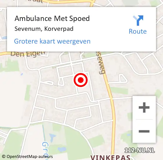 Locatie op kaart van de 112 melding: Ambulance Met Spoed Naar Sevenum, Korverpad op 23 augustus 2014 15:50