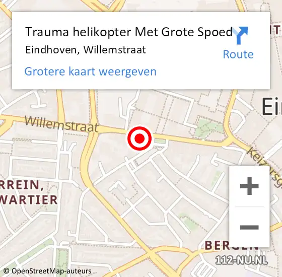 Locatie op kaart van de 112 melding: Trauma helikopter Met Grote Spoed Naar Eindhoven, Willemstraat op 27 april 2023 16:03