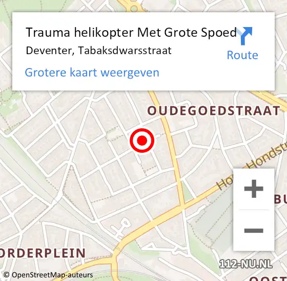 Locatie op kaart van de 112 melding: Trauma helikopter Met Grote Spoed Naar Deventer, Tabaksdwarsstraat op 27 april 2023 16:21