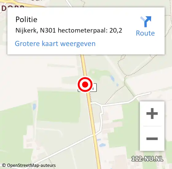 Locatie op kaart van de 112 melding: Politie Nijkerk, N301 hectometerpaal: 20,2 op 27 april 2023 16:22