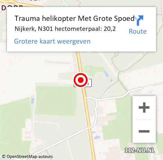 Locatie op kaart van de 112 melding: Trauma helikopter Met Grote Spoed Naar Nijkerk, N301 hectometerpaal: 20,2 op 27 april 2023 16:25