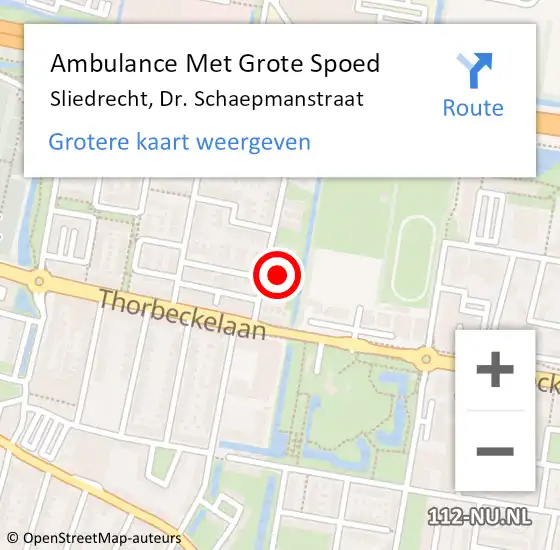Locatie op kaart van de 112 melding: Ambulance Met Grote Spoed Naar Sliedrecht, Dr. Schaepmanstraat op 27 april 2023 16:33
