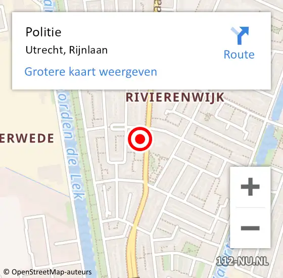 Locatie op kaart van de 112 melding: Politie Utrecht, Rijnlaan op 27 april 2023 16:35