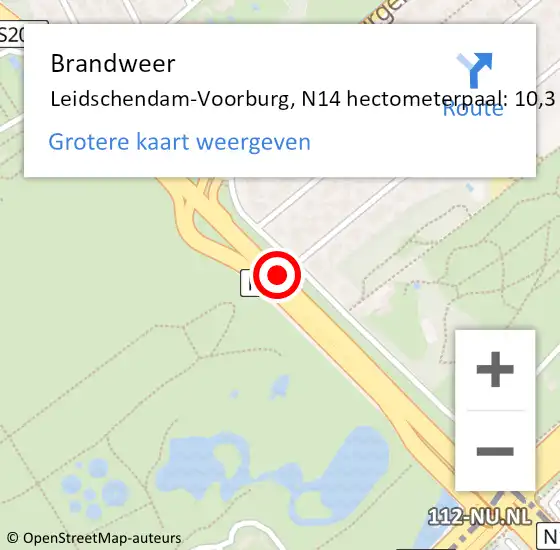 Locatie op kaart van de 112 melding: Brandweer Leidschendam-Voorburg, N14 hectometerpaal: 10,3 op 27 april 2023 16:36