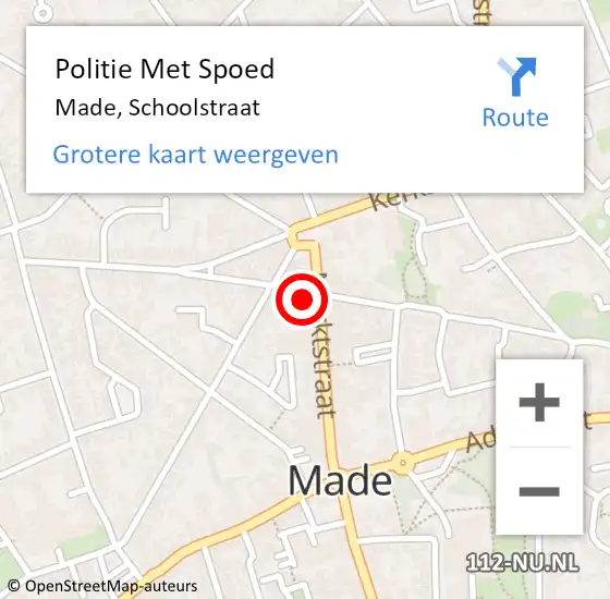 Locatie op kaart van de 112 melding: Politie Met Spoed Naar Made, Schoolstraat op 27 april 2023 16:54