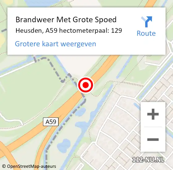 Locatie op kaart van de 112 melding: Brandweer Met Grote Spoed Naar Heusden, A59 hectometerpaal: 129 op 27 april 2023 17:21