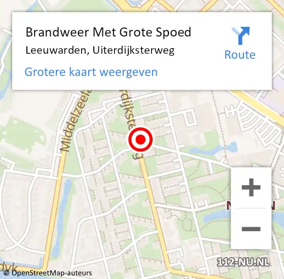 Locatie op kaart van de 112 melding: Brandweer Met Grote Spoed Naar Leeuwarden, Uiterdijksterweg op 27 april 2023 17:56