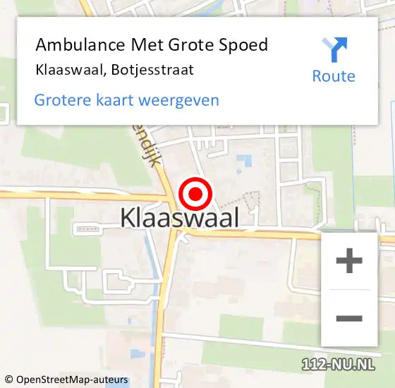 Locatie op kaart van de 112 melding: Ambulance Met Grote Spoed Naar Klaaswaal, Botjesstraat op 27 april 2023 17:58