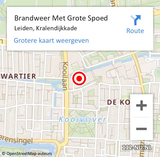 Locatie op kaart van de 112 melding: Brandweer Met Grote Spoed Naar Leiden, Kralendijkkade op 27 april 2023 18:03