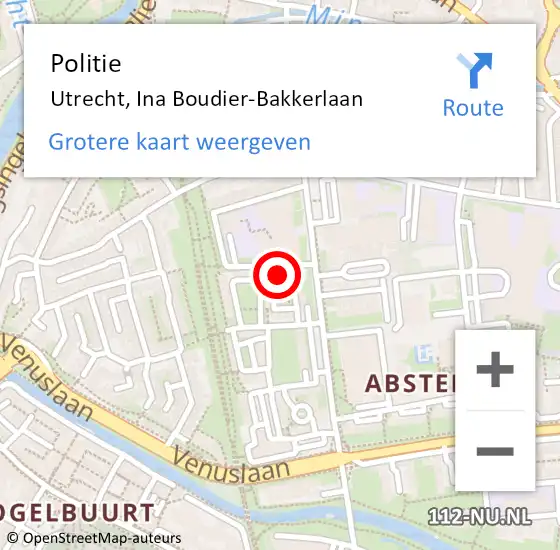 Locatie op kaart van de 112 melding: Politie Utrecht, Ina Boudier-Bakkerlaan op 27 april 2023 18:03