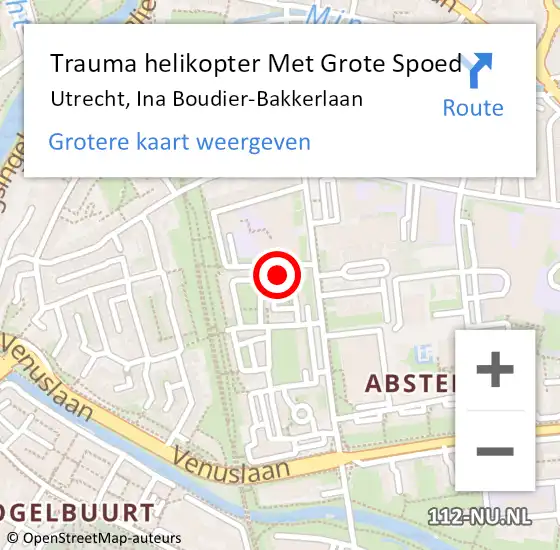 Locatie op kaart van de 112 melding: Trauma helikopter Met Grote Spoed Naar Utrecht, Ina Boudier-Bakkerlaan op 27 april 2023 18:04