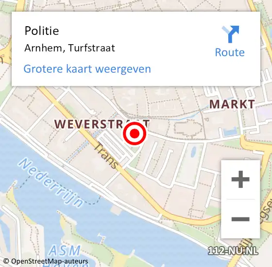 Locatie op kaart van de 112 melding: Politie Arnhem, Turfstraat op 27 april 2023 18:10