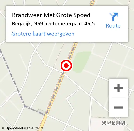 Locatie op kaart van de 112 melding: Brandweer Met Grote Spoed Naar Bergeijk, N69 hectometerpaal: 46,5 op 27 april 2023 18:15