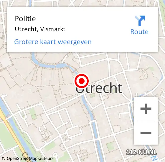 Locatie op kaart van de 112 melding: Politie Utrecht, Vismarkt op 27 april 2023 18:17