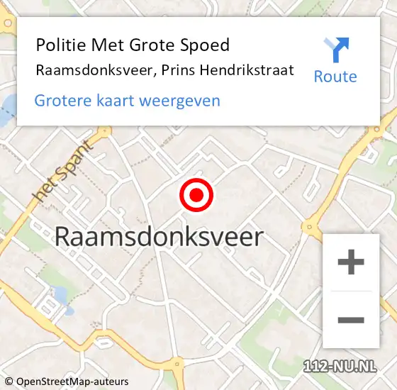 Locatie op kaart van de 112 melding: Politie Met Grote Spoed Naar Raamsdonksveer, Prins Hendrikstraat op 27 april 2023 18:41