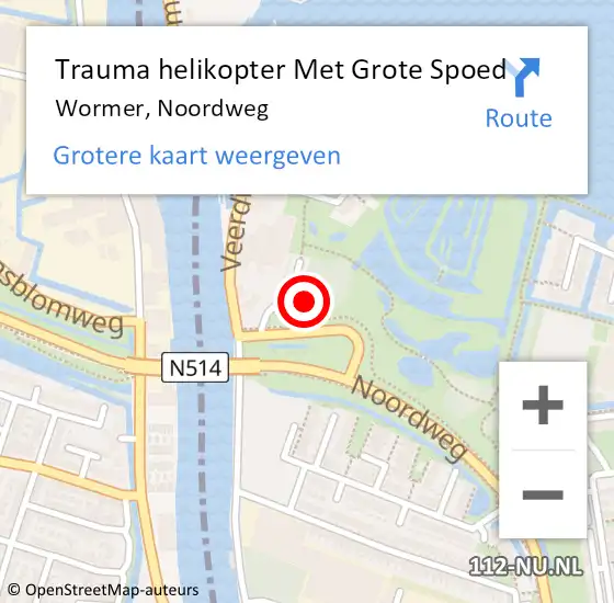 Locatie op kaart van de 112 melding: Trauma helikopter Met Grote Spoed Naar Wormer, Noordweg op 27 april 2023 18:55