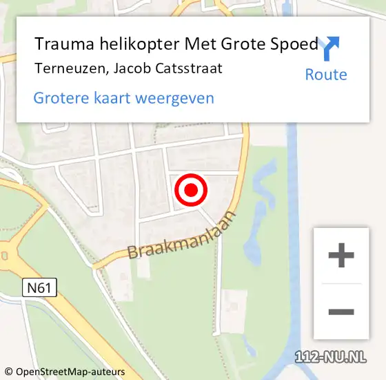 Locatie op kaart van de 112 melding: Trauma helikopter Met Grote Spoed Naar Terneuzen, Jacob Catsstraat op 27 april 2023 19:08