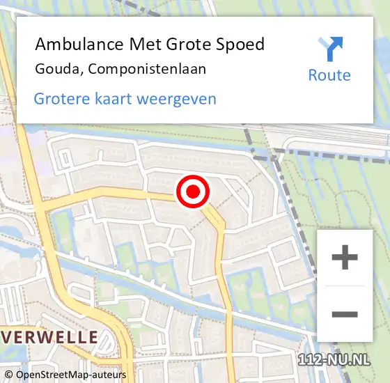 Locatie op kaart van de 112 melding: Ambulance Met Grote Spoed Naar Gouda, Componistenlaan op 27 april 2023 19:17