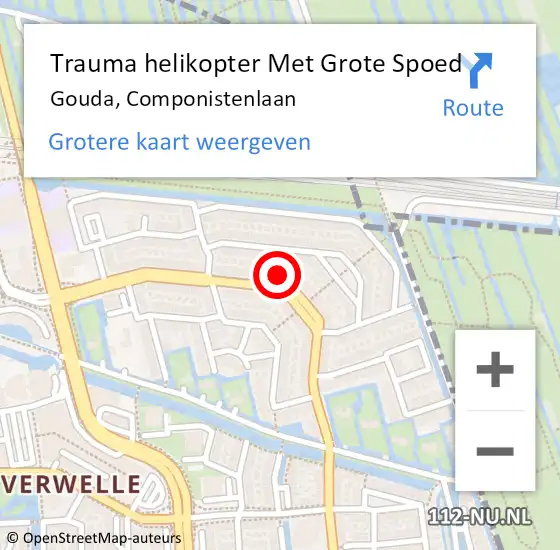 Locatie op kaart van de 112 melding: Trauma helikopter Met Grote Spoed Naar Gouda, Componistenlaan op 27 april 2023 19:17