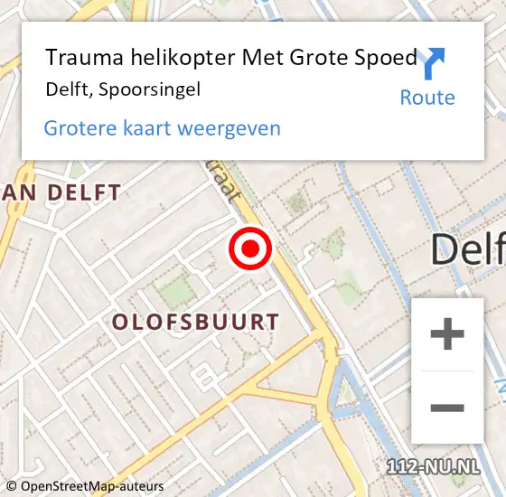 Locatie op kaart van de 112 melding: Trauma helikopter Met Grote Spoed Naar Delft, Spoorsingel op 27 april 2023 19:19