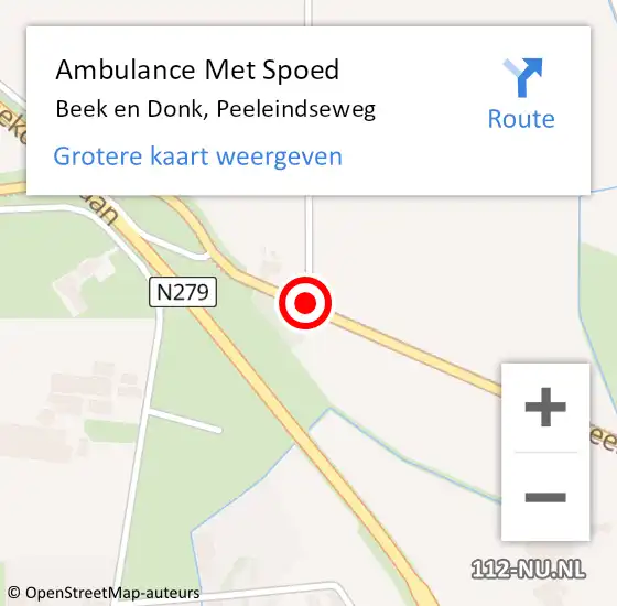 Locatie op kaart van de 112 melding: Ambulance Met Spoed Naar Beek en Donk, Peeleindseweg op 23 augustus 2014 16:12