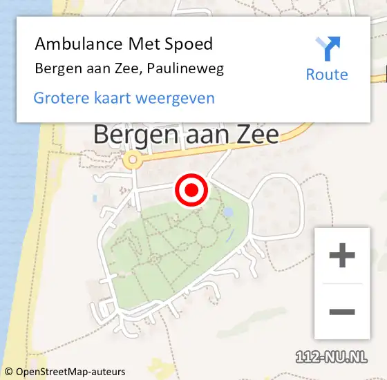 Locatie op kaart van de 112 melding: Ambulance Met Spoed Naar Bergen aan Zee, Paulineweg op 27 april 2023 19:32