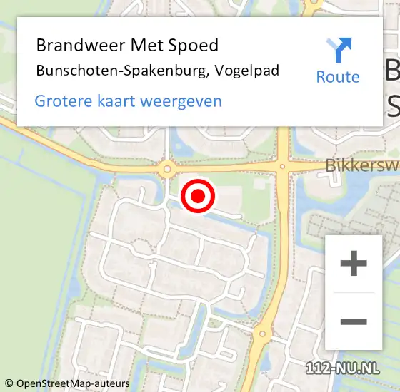 Locatie op kaart van de 112 melding: Brandweer Met Spoed Naar Bunschoten-Spakenburg, Vogelpad op 27 april 2023 20:02