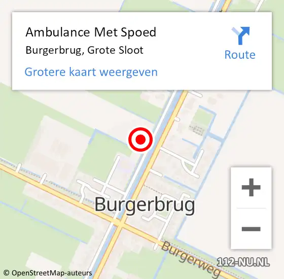 Locatie op kaart van de 112 melding: Ambulance Met Spoed Naar Burgerbrug, Grote Sloot op 27 april 2023 20:12