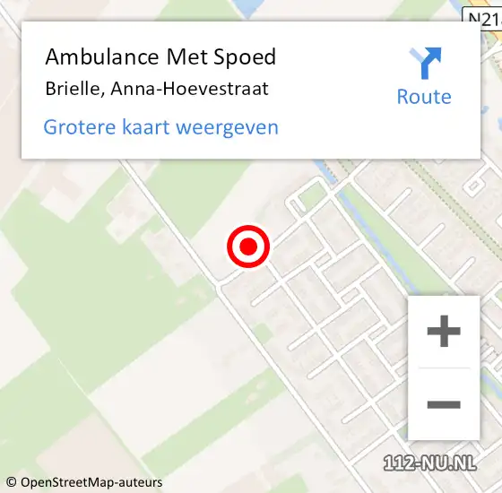 Locatie op kaart van de 112 melding: Ambulance Met Spoed Naar Brielle, Anna-Hoevestraat op 27 april 2023 21:57