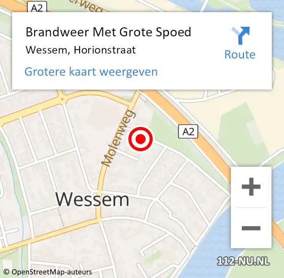 Locatie op kaart van de 112 melding: Brandweer Met Grote Spoed Naar Wessem, Horionstraat op 27 april 2023 22:20