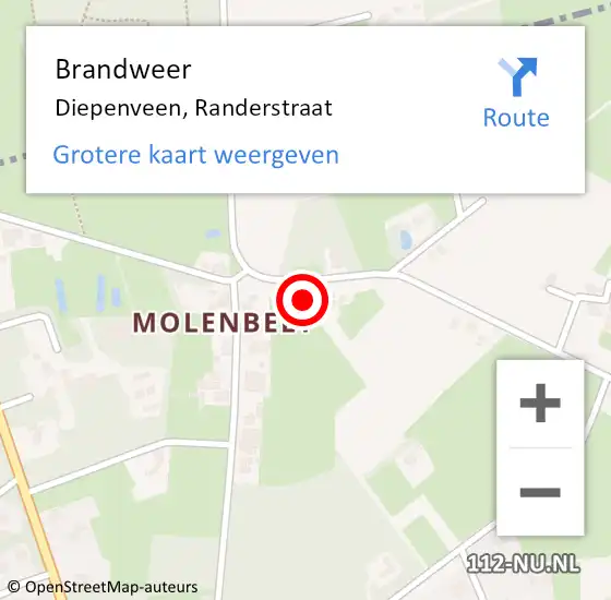 Locatie op kaart van de 112 melding: Brandweer Diepenveen, Randerstraat op 27 april 2023 22:32