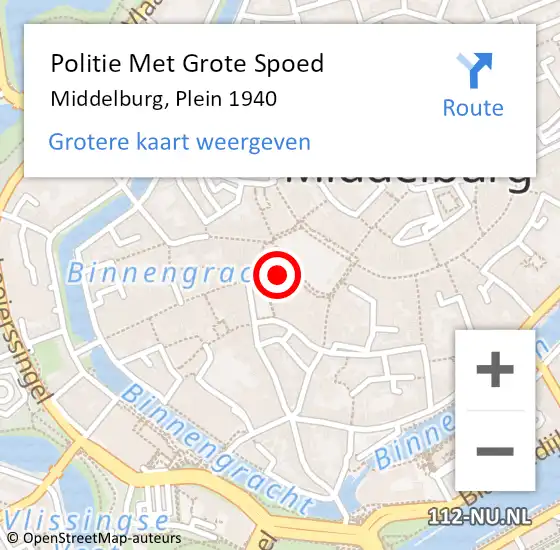 Locatie op kaart van de 112 melding: Politie Met Grote Spoed Naar Middelburg, Plein 1940 op 27 april 2023 22:42