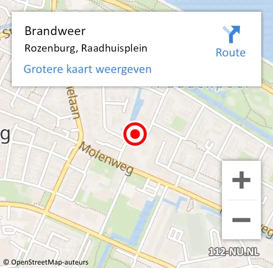 Locatie op kaart van de 112 melding: Brandweer Rozenburg, Raadhuisplein op 27 april 2023 22:54