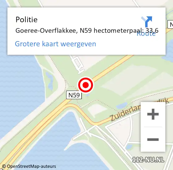 Locatie op kaart van de 112 melding: Politie Goeree-Overflakkee, N59 hectometerpaal: 33,6 op 27 april 2023 23:02