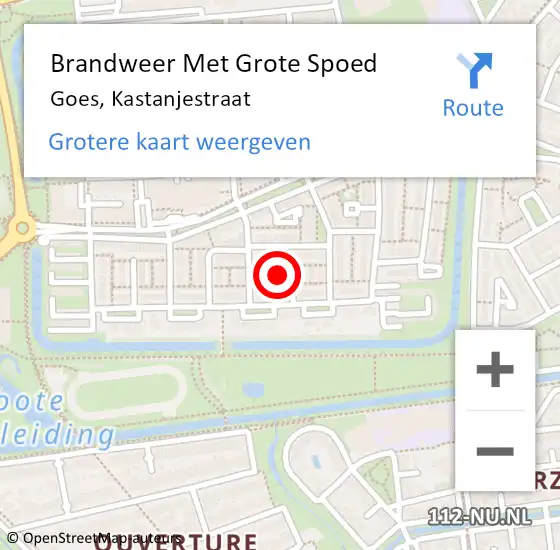 Locatie op kaart van de 112 melding: Brandweer Met Grote Spoed Naar Goes, Kastanjestraat op 23 augustus 2014 16:40