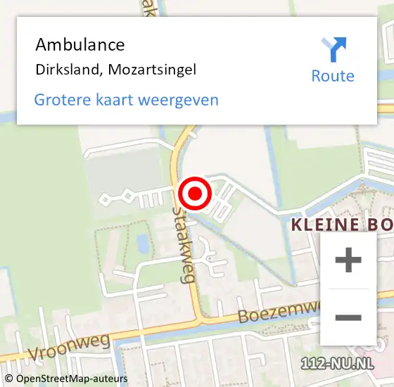 Locatie op kaart van de 112 melding: Ambulance Dirksland, Mozartsingel op 27 april 2023 23:36