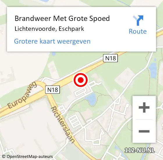 Locatie op kaart van de 112 melding: Brandweer Met Grote Spoed Naar Lichtenvoorde, Eschpark op 28 april 2023 00:08